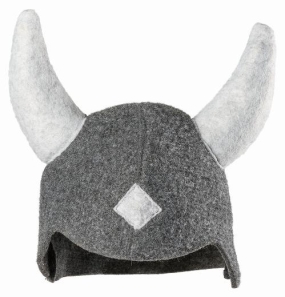 Kirami Tubhat Viking gray - Wilde finnische Wikingerbadekappe mit Hörnern.